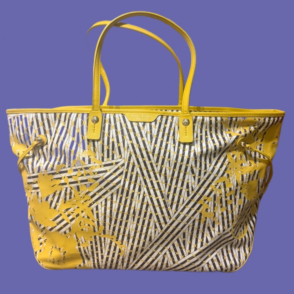 Henri Bendel Yellow and White Striped Tote Bag